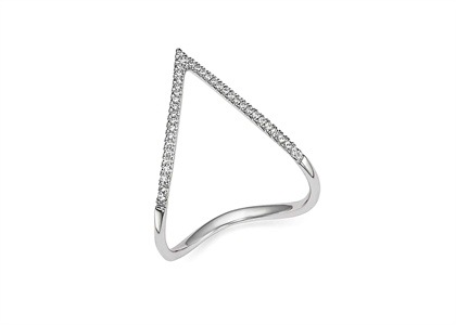 CZ Studded Long V Ring with Rhodium Plated